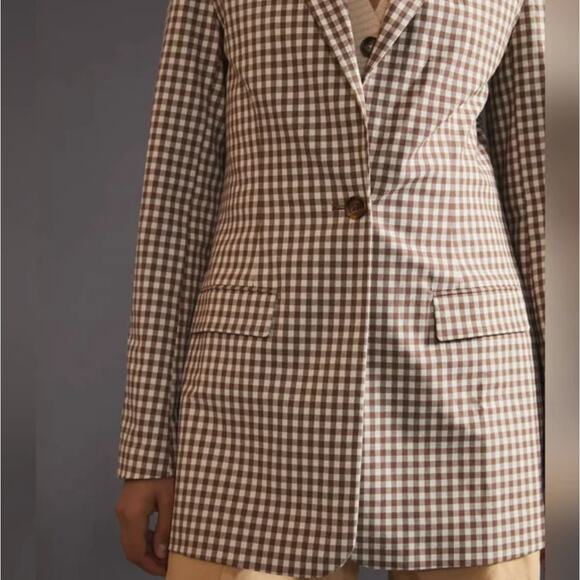 FAVORITE DAUGHTER Break Up Blazer Longline Brown Gingham Sz XL NWOT {L18} - Picture 3 of 12